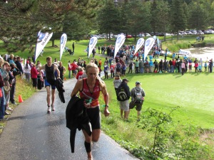 Running up the hill from the swim to T1